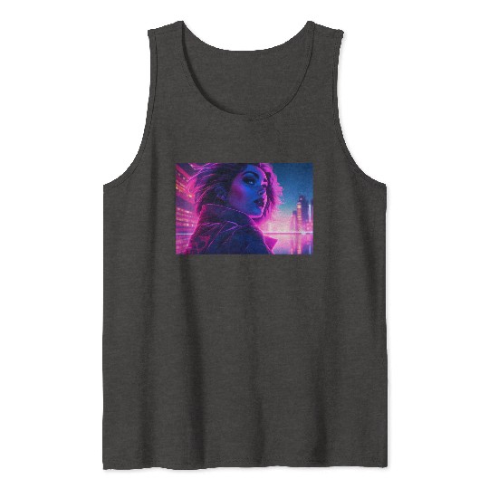 Synthwave Girl - Futuristic Design neon colors Tank Tops
