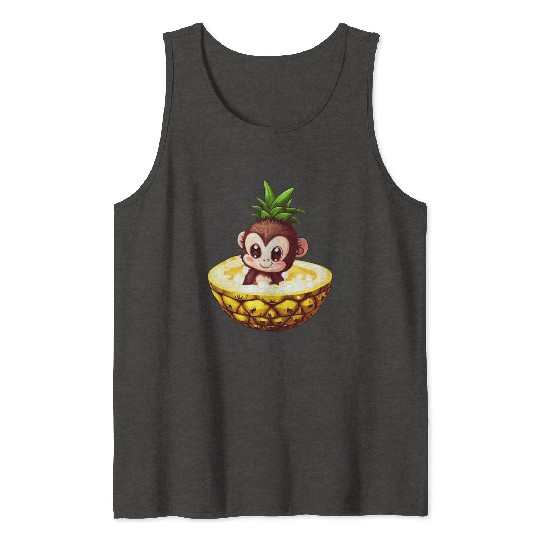 Monkey Chimpanzee with Pineapple, Funny Tropical Tank Tops