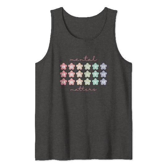 Mental Health Matters Retro Flowers Pastel Rainbow Tank Tops
