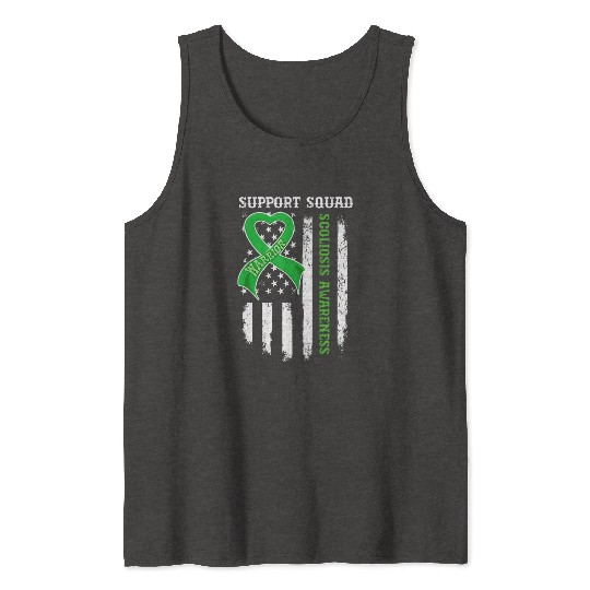 Usa Flag Support Squad Scoliosis Awareness Tank Tops