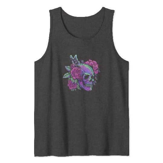 Skeleton Tank Tops, Neon Skull Roses Gothic Skeleton