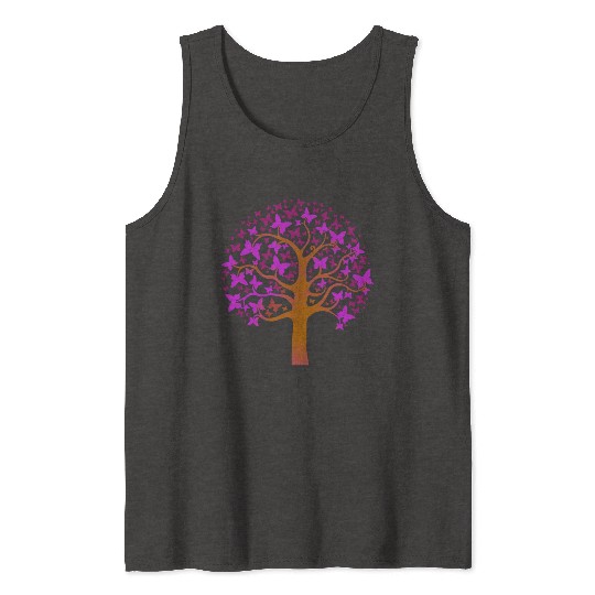 Purple Butterfly Nature Tree Tank Tops