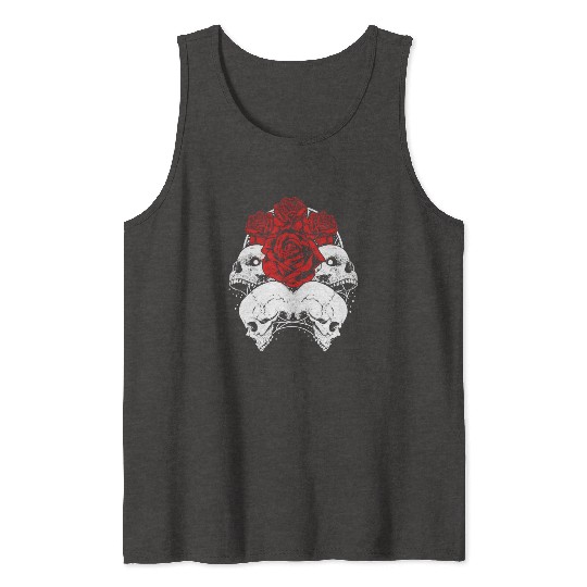 Gothic Tank Tops, Skull Red Roses Goth Vintage Grunge
