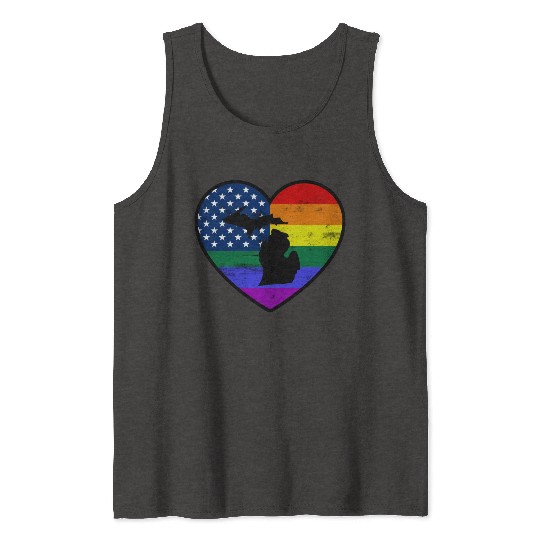 Michigan United States Gay Pride Flag Heart Tank Tops