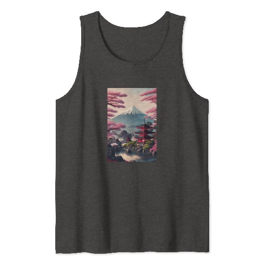 Asia Landscape Serene Mount Fuji Tank Tops