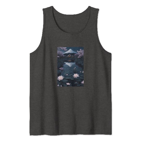 Asia Landscape by night Serene Mount Fuji Tank Tops