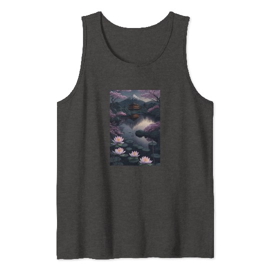 Asia Landscape by night Serene Mount Fuji Tank Tops