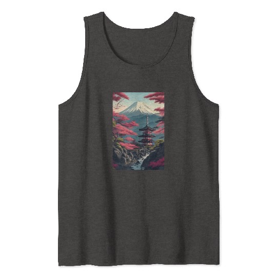 Asia Landscape Serene Mount Fuji Tank Tops