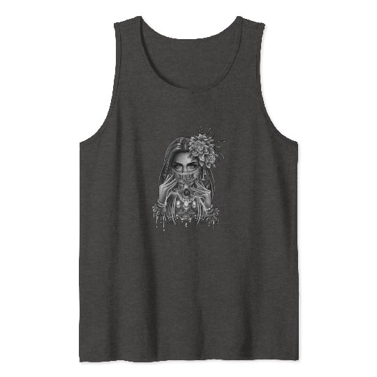 skull mask and peony flower Tank Tops