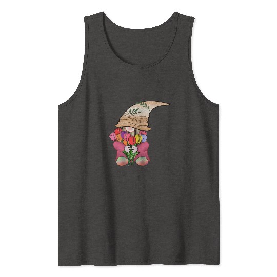 Gnome tulip flower cute fairy floral funny angle Tank Tops