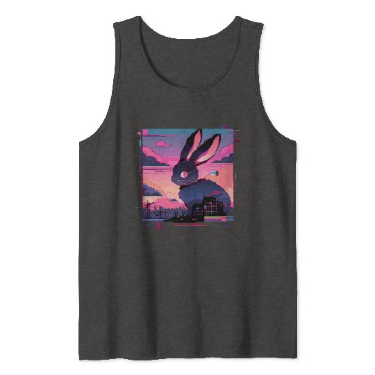 Synthwave Rabbit Cyber Bunny Retro Tank Tops
