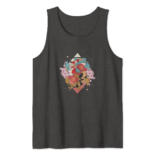 Kawaii Cherry Blossom Koi Fish Japanese Sakura Tank Tops