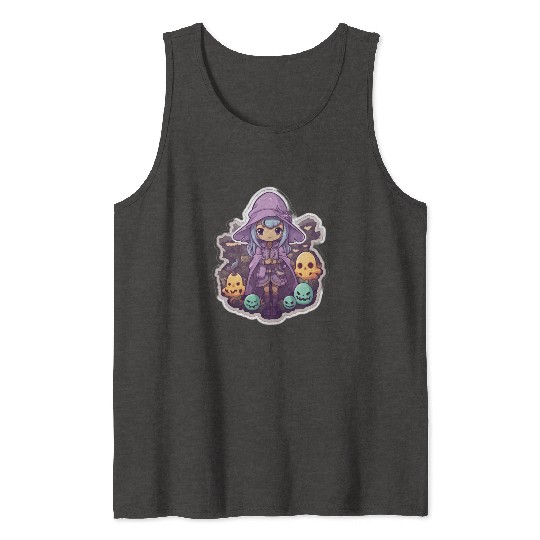 Cute Cartoonish Necromancer Summoning Friends Tank Tops