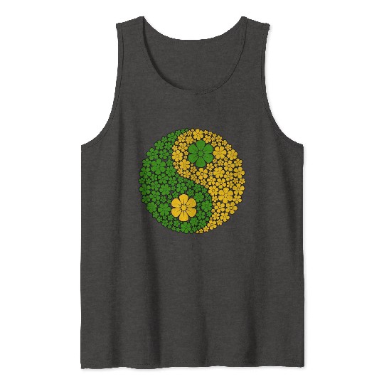 Green And Yellow Yin Yang Flowers Tank Tops