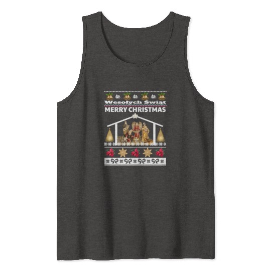Polish Wesolych Swiat Nativity Scene Jesus Born Tank Tops