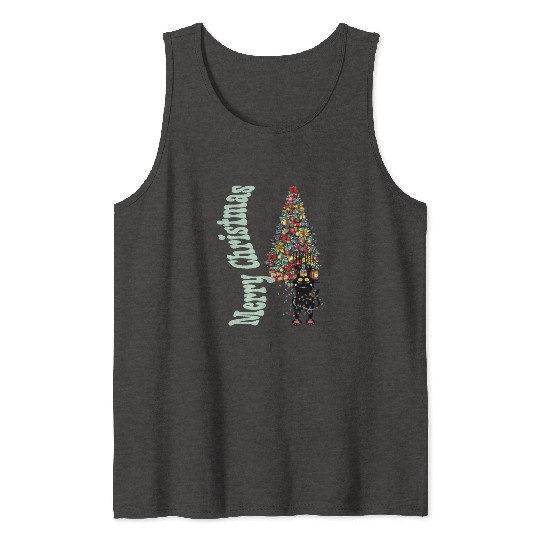 Cat Tangled In the Christmas Tree Lights Tank Tops