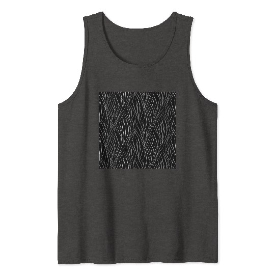 Monochrome Elegance: White Abstract Lines on Black Tank Tops