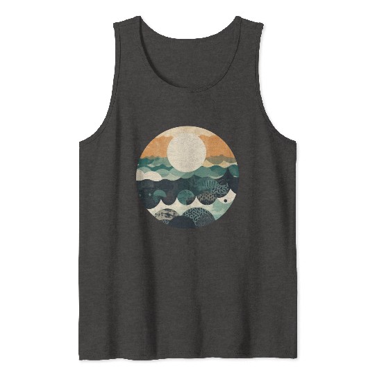 Hokusai Japanese Art Inspired Patterned Ocean Tank Tops