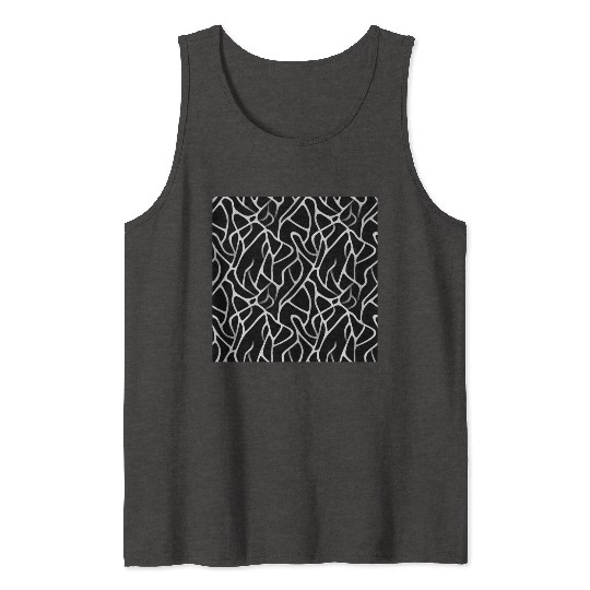 Monochrome Elegance: White Abstract Lines on Black Tank Tops