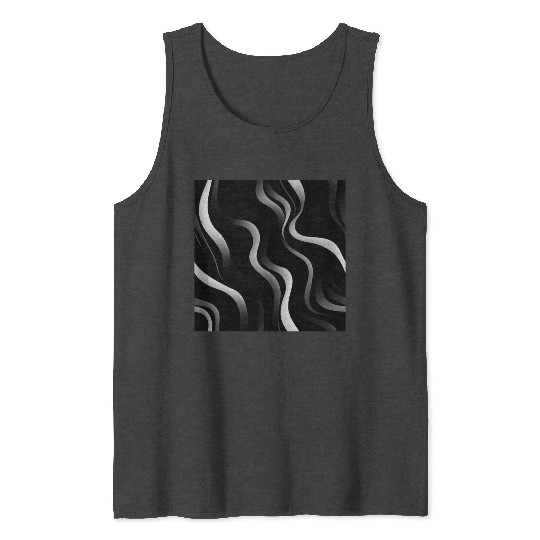 Monochrome Elegance: White Abstract Lines on Black Tank Tops