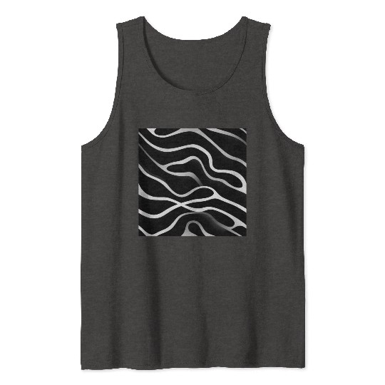Monochrome Elegance: White Abstract Lines on Black Tank Tops