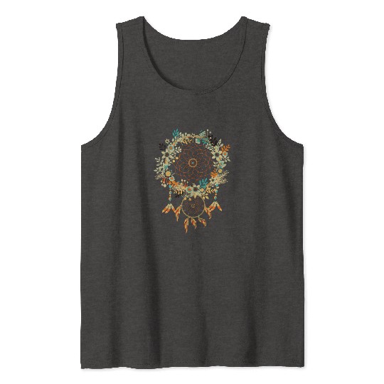 Vintage flowers feather jewelry gift dream catcher Tank Tops