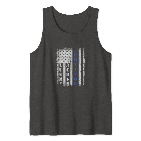 Tummy Ache Survivor Us Flag Stomachache Ibs Funny Tank Tops