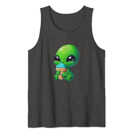Alien Extraterrestrial Ice Blue Green Tank Tops
