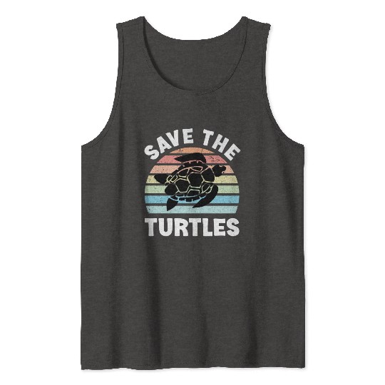 Save The Turtles Sea Turtle Retro Sunset Tank Tops