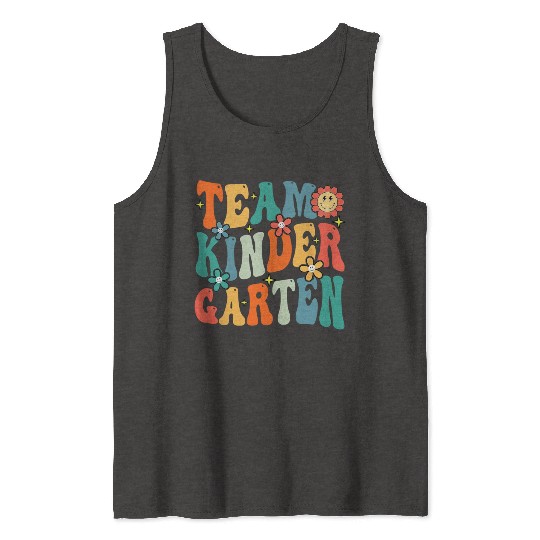 Team Kindergarten Teacher Student Groovy Back To Tank Tops