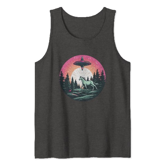 UFO Abduction: Alien Abducts Horse at Sunset Tank Tops