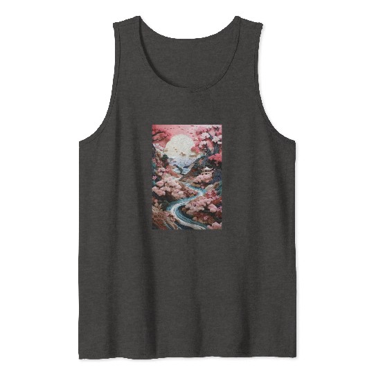 Mosaic Zen Garden River - Cherry Blossom Tank Tops