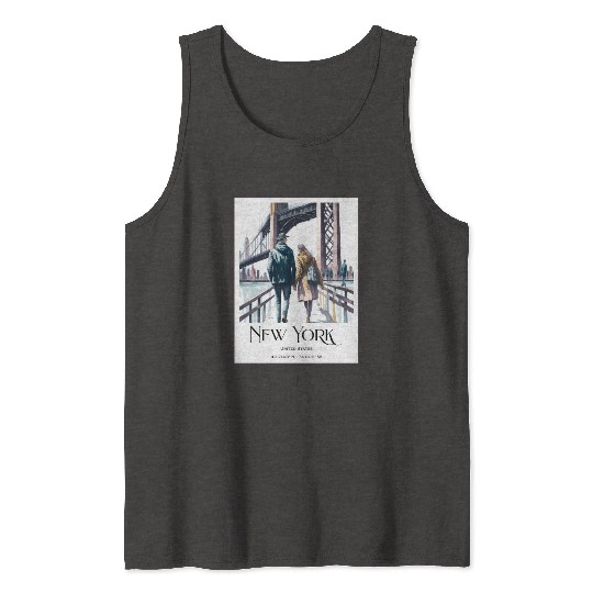 Watercolor painting loving couple in New York City Tank Tops