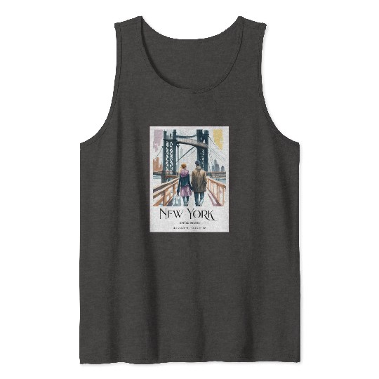 Watercolor painting loving couple in New York City Tank Tops