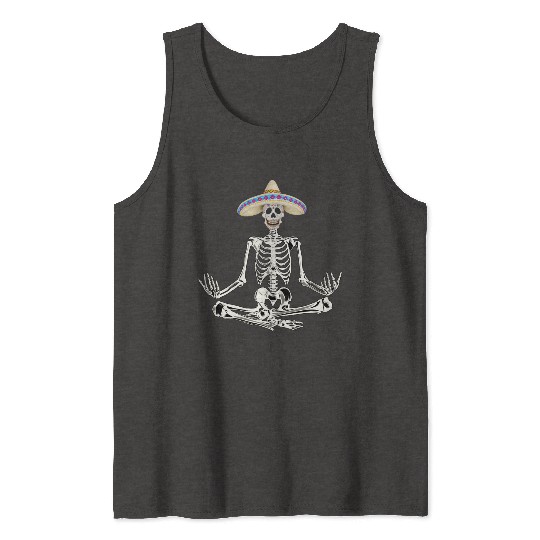 Yoga Skeleton Wearing Sombrero Tank Tops