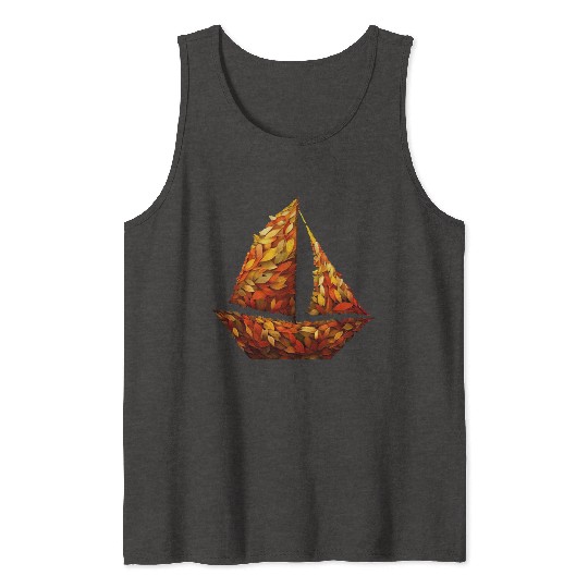 Autumn Sailing amidst Colorful Leaves Tank Tops