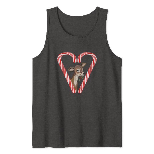 Baby Deer Peeking from Candy Cane Heart Tank Tops