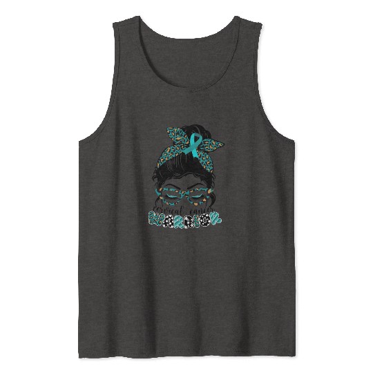 Cervical Cancer Warrior Messy Bun Girl Design Tank Tops