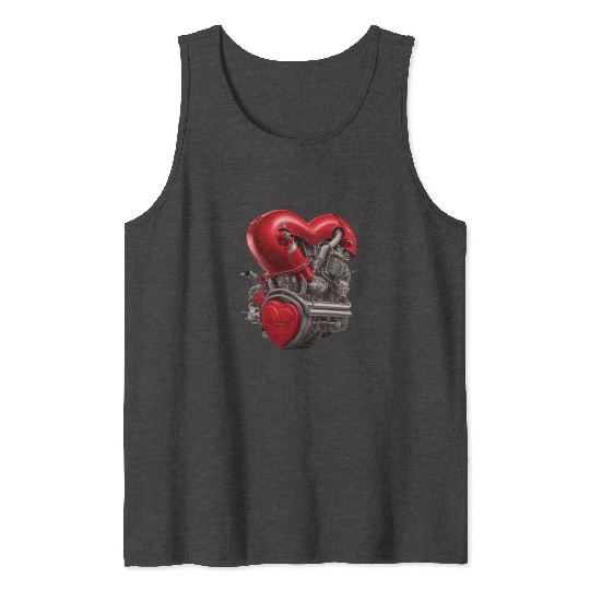 heart combined with a car engine with exhaust Tank Tops