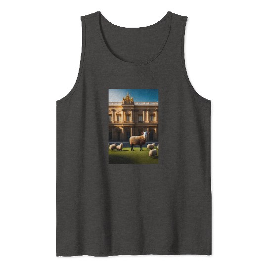 sheep in baroque armor in front of palace made of Tank Tops