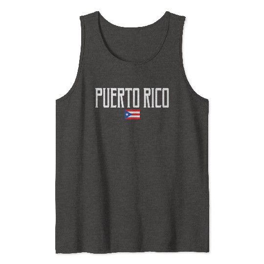 Puerto Rico Flag White Text Tank Tops