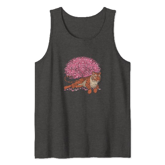 Cherry Blossom Tree Predator Gift Sakura Tiger Tank Tops
