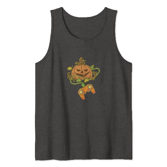 Halloween Jack O Lantern Video Game Controller Tank Tops