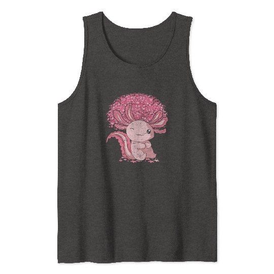 Cherry Blossom Tree Amphibian Gift Sakura Axolotl Tank Tops