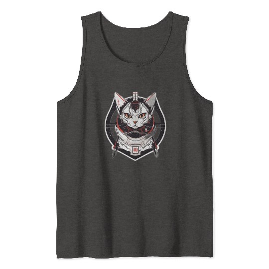 Samurai Space Cat Saga: Cosmic Feline Embarks on a Tank Tops