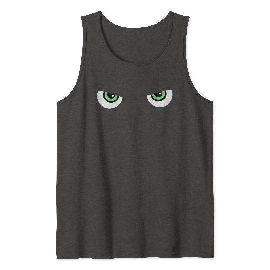 Black Cat Green Eyes | Halloween Cat Lovers Gift Tank Tops
