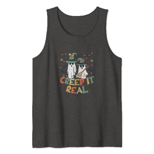 Retro Vintage Ghost Witch Lazy Creepy Halloween Tank Tops
