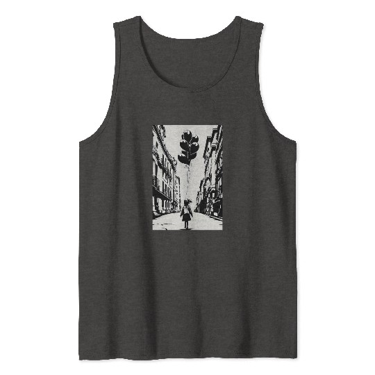 Girl Chasing Balloons Artwork Tank Tops