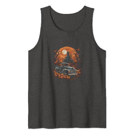 Creepy Old Truck Halloween Haunted Classic Truck Tank Tops