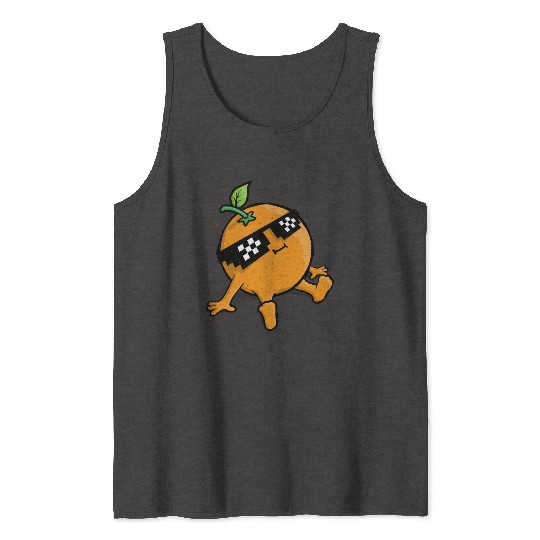 Cool Relaxing Orange Fruit Pixel Sunglasses Face Tank Tops